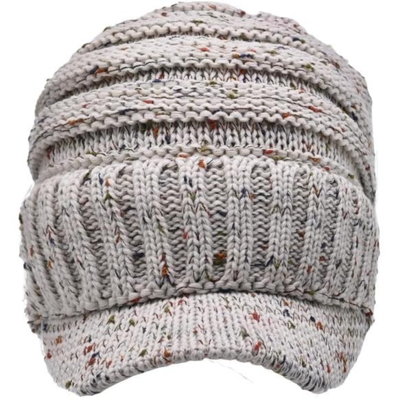 Oversized Chunky Oversized Ribbed Slouchy Knit Hat with Visor Brim main image 4